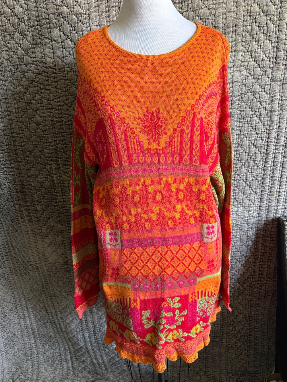 Oilily Orange and Pink Patterned Midi Dress woman wear100%CottonMade in Italy.